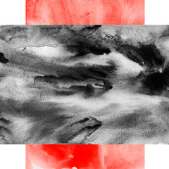 Watercolor red, Pink, black background. Watercolor abstract spot, splash of paint, blot, divorce, color.  Pink, red paint color. Bright stylish design. Black paint splash.