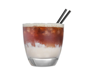 Fresh alcoholic White Russian cocktail isolated on white
