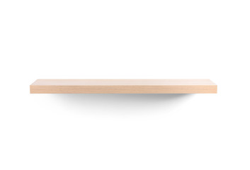 Empty stylish wooden shelf isolated on white