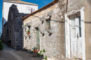 Fototapeta na wymiar 20230, Ston, Croatia - 10.17.2018: View of the old town on the Mediterranean coast where salt is mined to date.