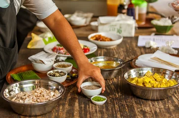Crédence de cuisine en verre imprimé Bali Indonesian Balinese cooking class, ingredients on the table
