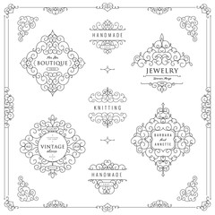 Collection of templates. Flourishes calligraphic ornaments and frames. Good for logos, books, jewelry, badges, postcard, banners, signes Vector illustration