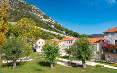 Fototapeta na wymiar 20230, Ston, Croatia - 10.17.2018: View of the longest fortress in Europe, built in the 14th century.