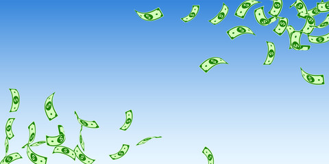 American dollar notes falling. Floating USD bills 