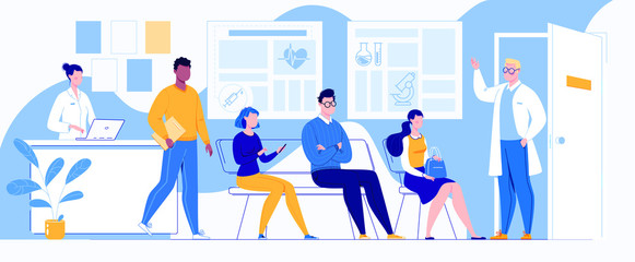 Modern clinic. Interior. Vector illustration in flat cartoon style.