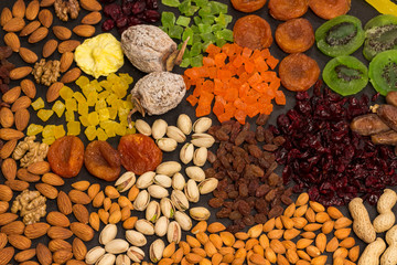 Candied fruit, Dry fruit  Nut vegan snack,  natural source of energy. Healthy diet vegetarian food