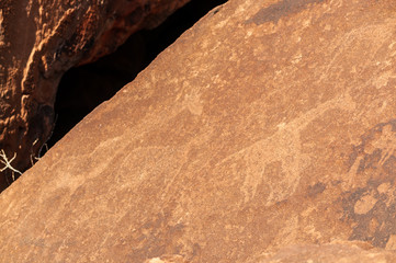 Obraz premium Detail of the prehistoric rock paintings of the San People in Western Namibia, near Twyfelfontein.