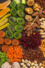 Bright color snack. Candied fruits from tropical fruits  natural source of energy.