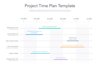 Minimalist business project time plan graph with project tasks in time intervals. Easy to use for your website or presentation.