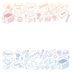 Vector pattern for language class, online courses. English, arabic, italian, japanese, spanish, chinese, german.