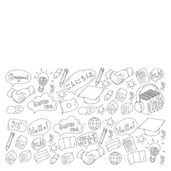 Vector pattern for language class, online courses. English, arabic, italian, japanese, spanish, chinese, german.