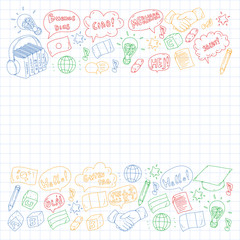 Vector pattern for language class, online courses. English, arabic, italian, japanese, spanish, chinese, german.