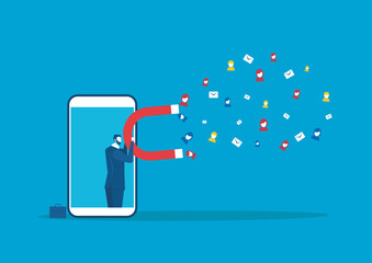 businessman holding big magnet pull customer concept vector illustrator.