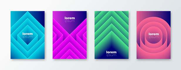 Set of cover design with abstract geometric gradient shapes. Vector illustration template. Universal abstract design for covers, flyers, banners, greeting card, booklet and brochure.