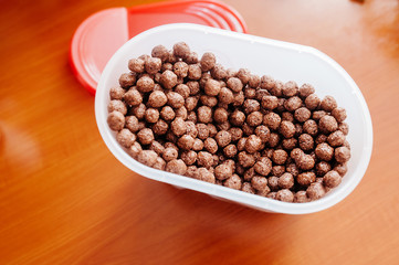 a full jar of chocolate flakes with Breakfast balls. Children's Breakfast option. Ingredients for cooking.