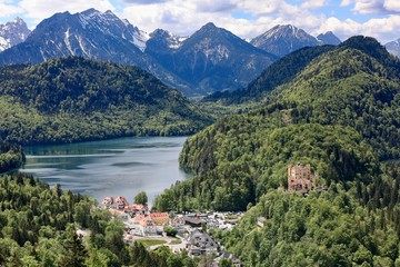 Scenic view of the Alps with lake,  Hohenschwangau Castle
