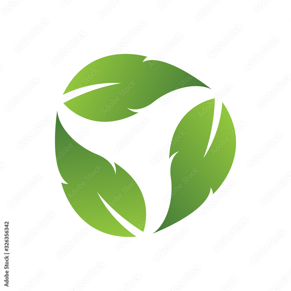 Wall mural Cycle arrow icon reset with  Eco three green leaves