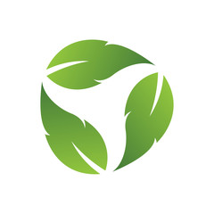 Cycle arrow icon reset with  Eco three green leaves
