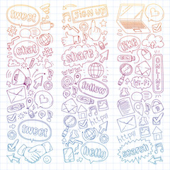 Social media, business, management vector icons. Internet marketing, communications.