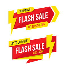 Flash Sale promotional tags set. Commercial signs with lightning bolt for business, discount shopping, sale promotion and advertising. Vector illustration.