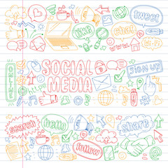 Social media, business, management vector icons. Internet marketing, communications.