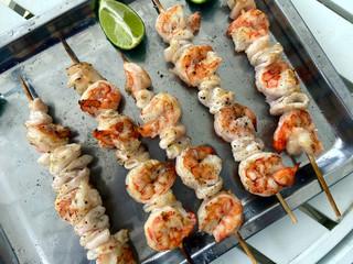 Grilled seafood skewers