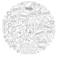 Social media, business, management vector icons. Internet marketing, communications.