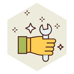 Shiny Car Repair Garage Service Logo Flat Concept, Handyman Concept, Man holding a Wrench Vector Icon design