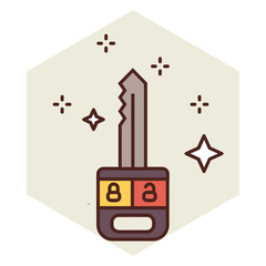 Shiny Vehicle Immobilizer Key Flat Concept, Remote Car Key with Lock and Unlock Push Button Vector Icon Design Concept, Motor vehicle electronic security device on white background