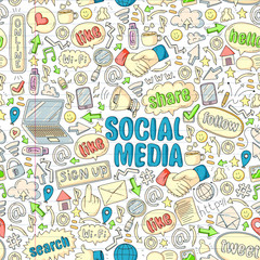 Social media, business, management vector icons. Internet marketing, communications.