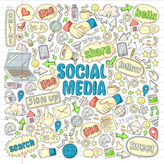 Social media, business, management vector icons. Internet marketing, communications.
