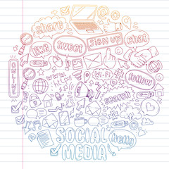 Social media, business, management vector icons. Internet marketing, communications.