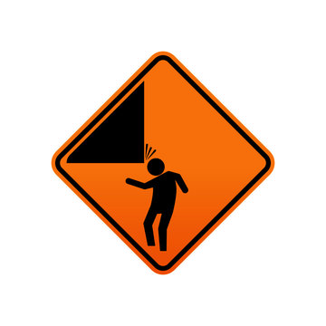 Be careful warning sign of head banging orange and black