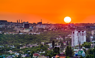 Sunset above Saratov town in Russia