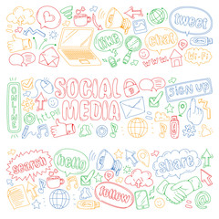 Social media, business, management vector icons. Internet marketing, communications.