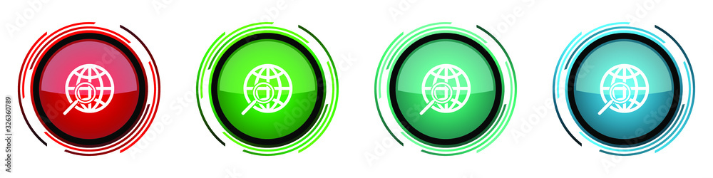 Poster search round glossy vector icons, set of buttons for webdesign, internet and mobile phone applicatio