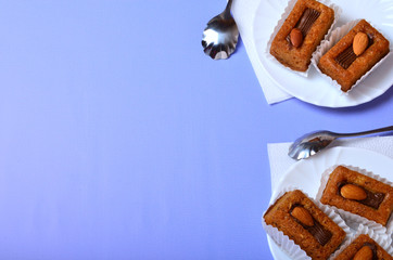 Bisquit cakes on blue background