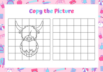 Copy the picture. Drawing activity for kids. Educational game for preschool children. 