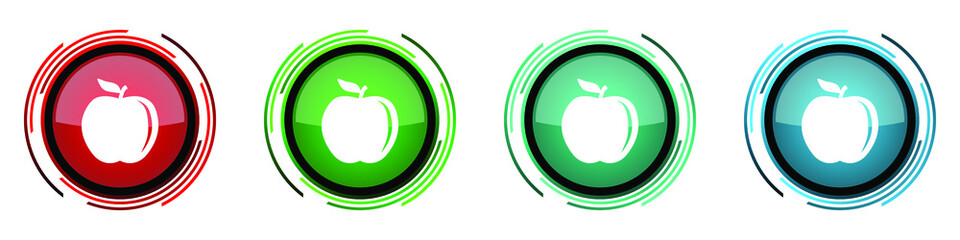 Apple round glossy vector icons, set of buttons for webdesign, internet and mobile phone applications in four colors options isolated on white background