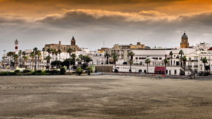 Fototapeta na wymiar View of old town Rota by the sea in southern Spain.