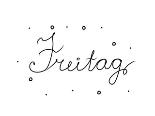 Freitag phrase handwritten with a calligraphy brush. Friday in german. Modern brush calligraphy. Isolated word black