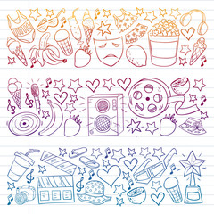 Vector pattern with icons for beauty and shopping. Icons for beauty, shopping, fashion, shopping mall, strip mall. Sale, discount.