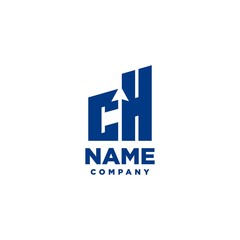 CH monogram logo with a negative space style arrow up design template