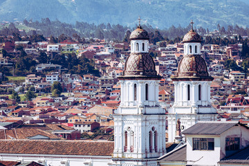 View of the city of Cuenca, Ecuador, with it's many churches at sunny summer day. South America.