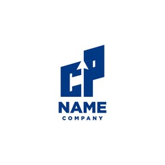CP monogram logo with a negative space style arrow up design template