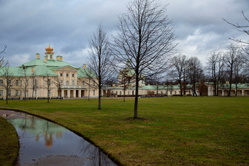 The main building and the Orthodox church of the A. Menshikov Palace, Oranienbaum, Russia.