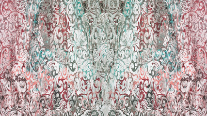 Aquamarine turquoise red pink old abstract vintage shabby retro stone concrete mosaic tiles ornate texture background