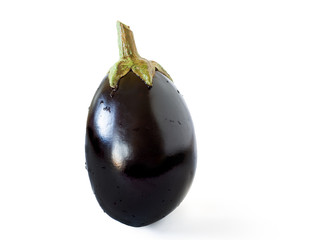 Freshly picked eggplant on a white background.