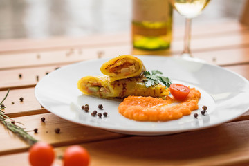 Useful vegetable pancakes with squash caviar delicious food