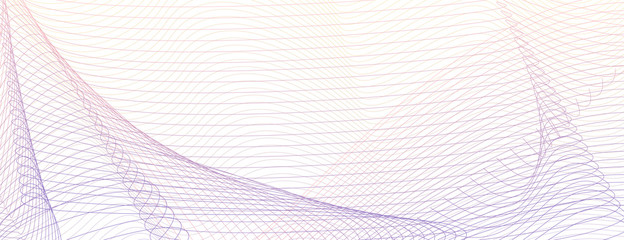 Abstract template with red, purple net pattern. Tangled subtle curves. Art line design. White background. Pastel watermark. Vector guilloche. Colored web banner, cheque, ticket, coupon, voucher. EPS10
